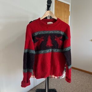 100% Wool Red Moose Crewneck Sweater